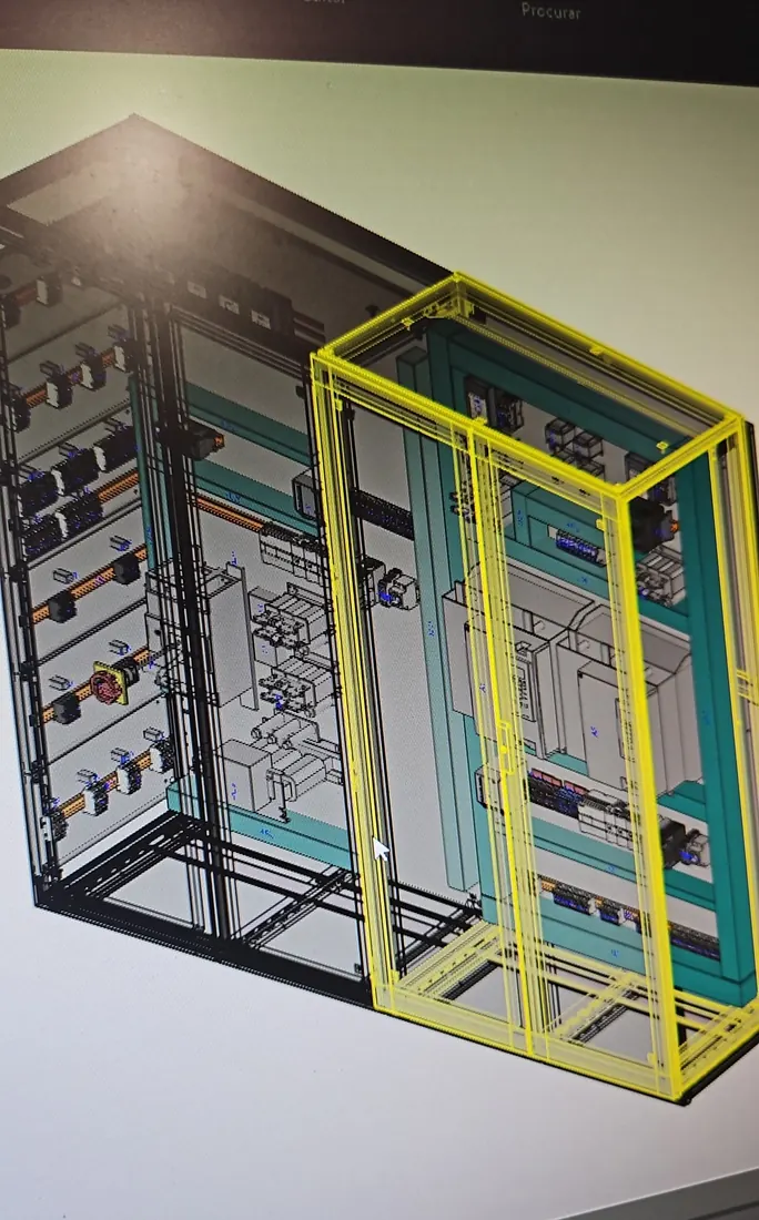 Detalhe do projeto 3D de um painel selecionado no EPLAN