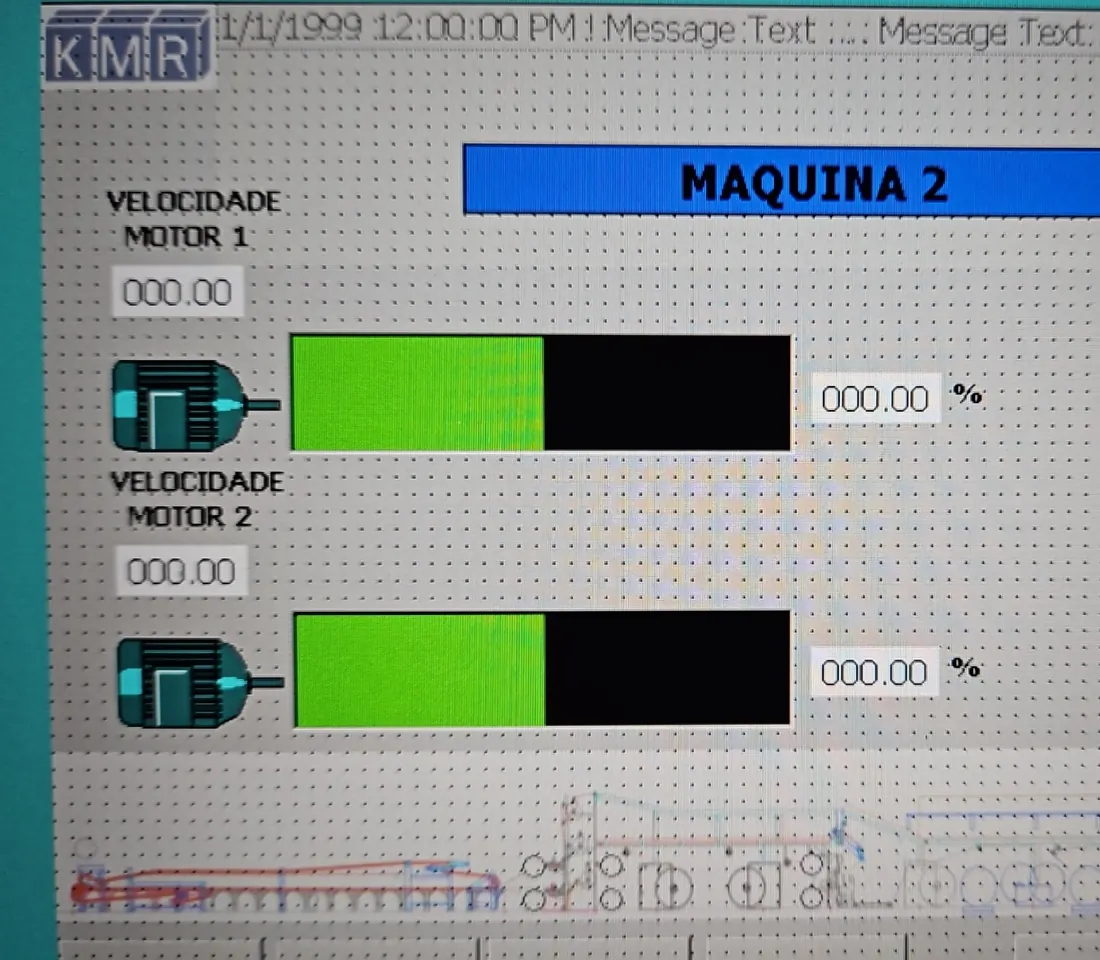 Tela de operação da máquina 2 com velocidade de dois motores