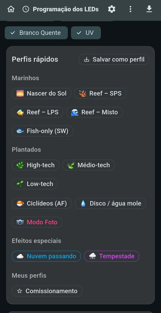 Perfis rápidos do MaxLed