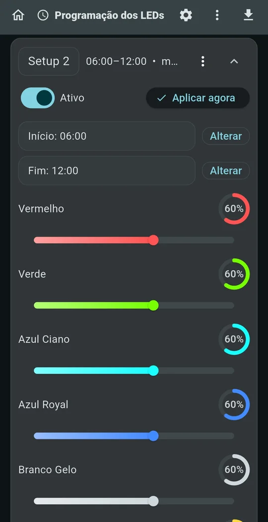 Programação horária de um setup do MaxLed